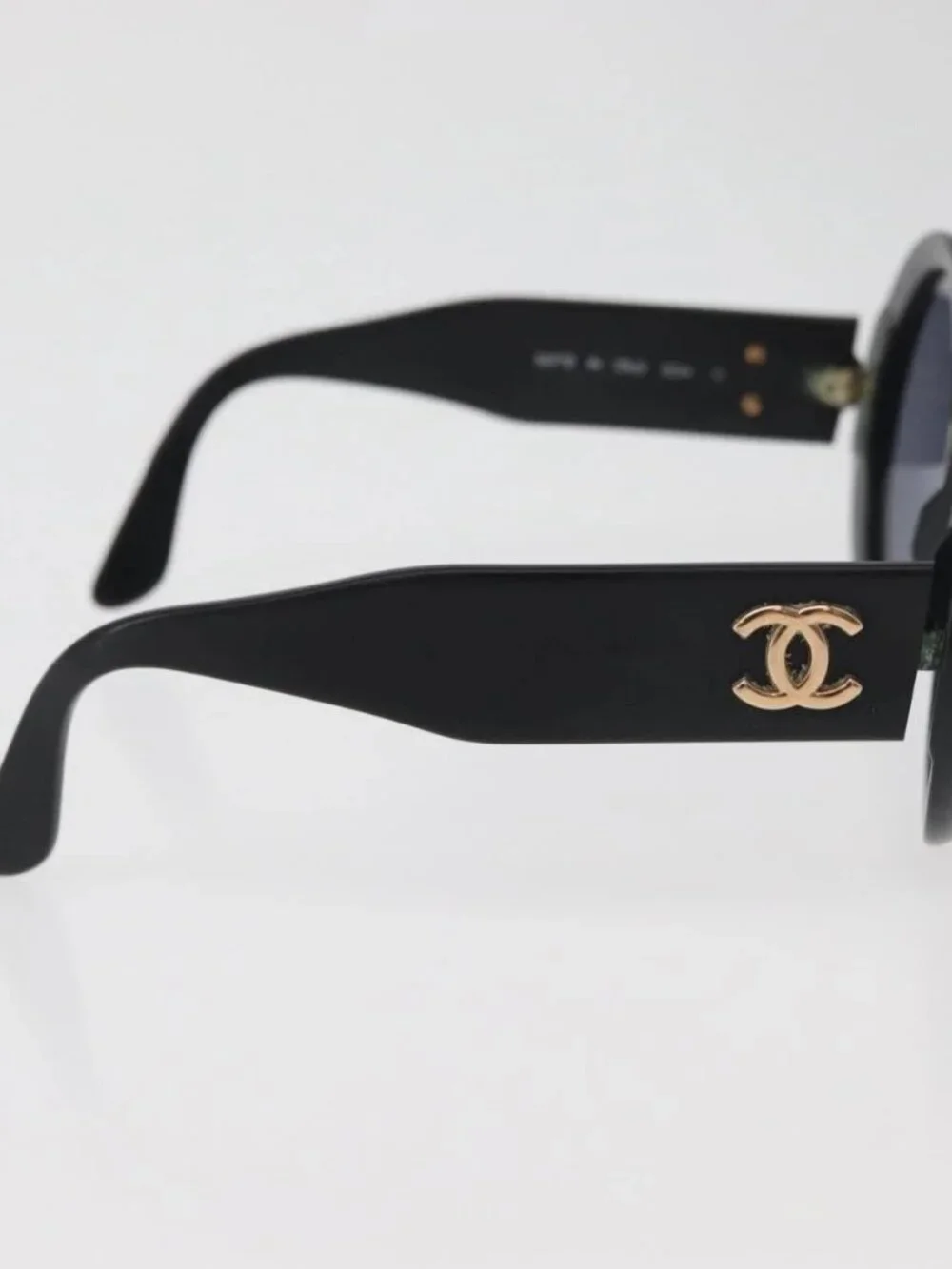 CHANEL COCO Mark Sunglasses plastic Black CC Auth BA12977